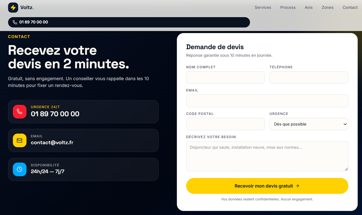 Aperçu site Voltz — Devis